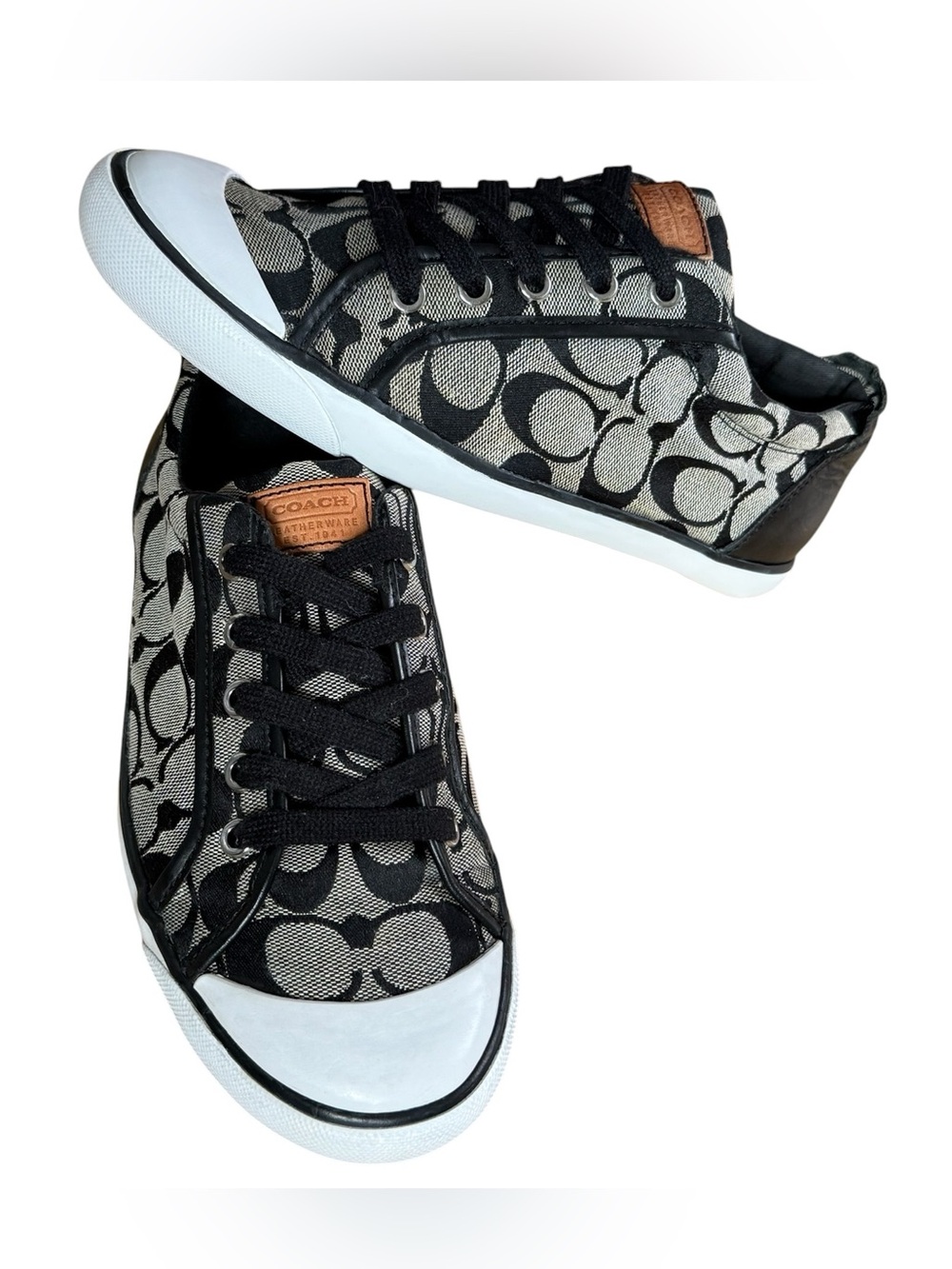 Coach Barrett Signature C Canvas Sneakers Black Gray Womens Size 8.5